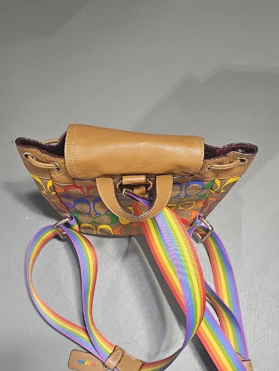 Coach EUC C4097 Pennie Backpack 22 In Rainbow Signature Canvas & Smooth Leather